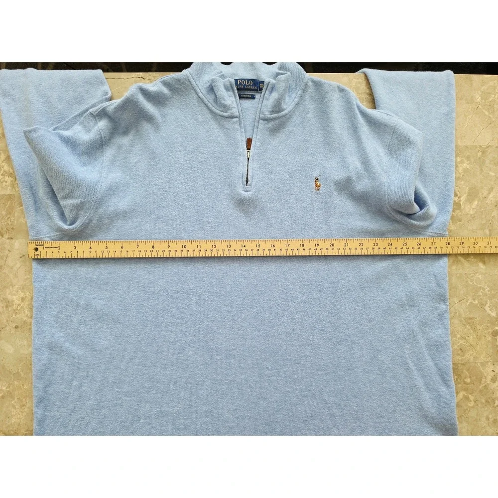 Polo Ralph Lauren Estate Rib Quarter Zip Pony Pullover Blue Cotton Mens 2XL